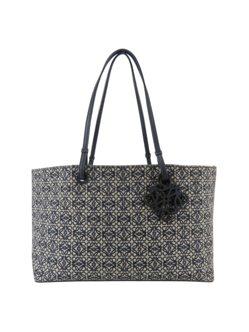 Loewe Tote East West Canvas Leather Navy Gray Shoulder Bag Anagram Charm
